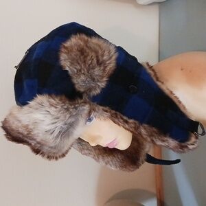 Fur trapper hat. Very soft faux fur trim